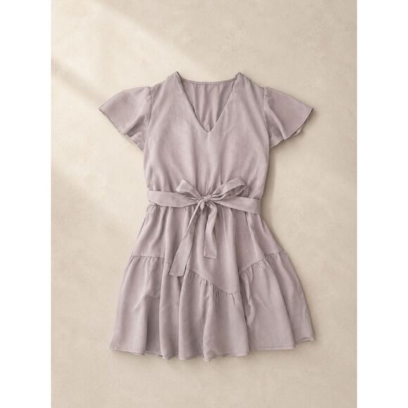 SHEIN Dresses & Skirts - SHEIN Women's XL Dusty Mauve 100% Viscose Flutter Sleeve Tie Waist Mini Dress
